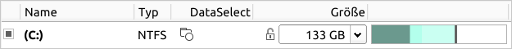 Schattierte Flächen in PartitionResize zeigen die verschiedenen Bereiche auf der Partition an.