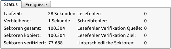 Beispiel für Statusinformationen während eines aktiven Vorgangs
