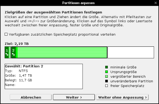 Dialog 'Partitionen anpassen'