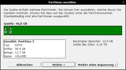 Dialog 'Partition auswählen'