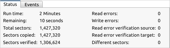 Example of the status information during an active process