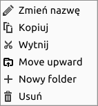 Przykład menu kontekstowego elementu w Spot