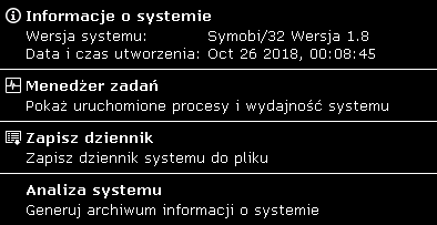 Menu stanu systemu podczas rozruchu