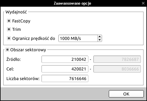 Zaawansowane opcje dla procesu kopiowania
