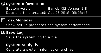 System status menu when self-booting