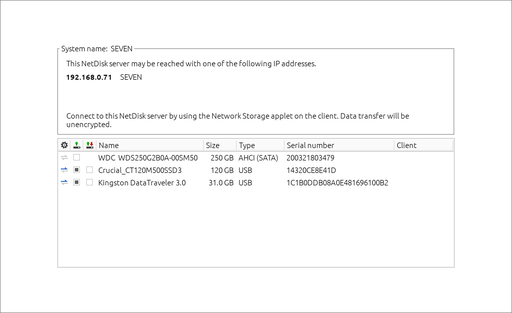 NetDisk Server app main screen