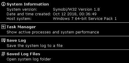 System status menu on Windows