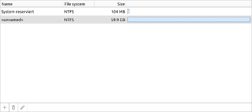 Partition list and toolbar